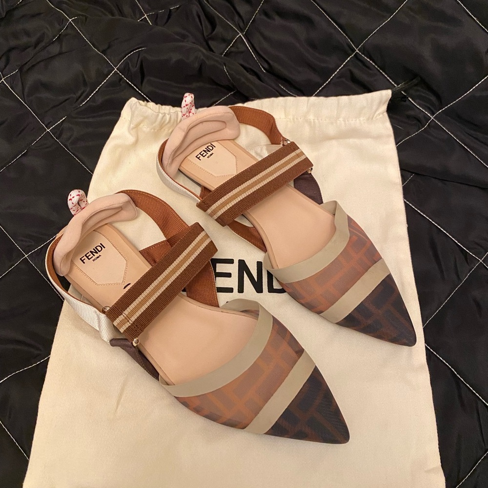 Fendi Brown/Cream Colibri Slingback Flats
